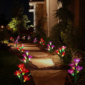 New-Upgraded Artificial Lily Solar Garden Stake Lights (2 Packs of 8 Lilies)