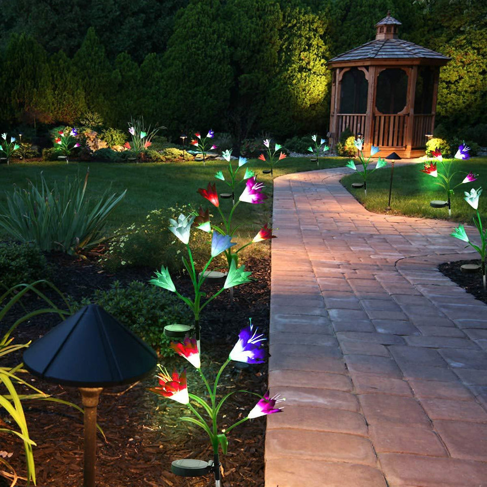 New-Upgraded Artificial Lily Solar Garden Stake Lights (2 Packs of 8 Lilies)