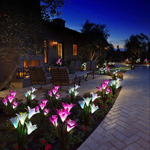 New-Upgraded Artificial Lily Solar Garden Stake Lights (2 Packs of 8 Lilies)