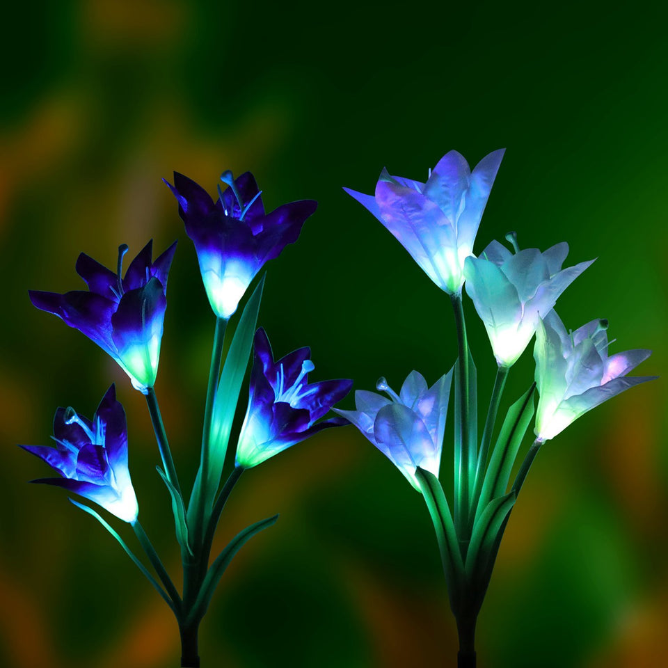 New-Upgraded Artificial Lily Solar Garden Stake Lights (2 Packs of 8 Lilies)